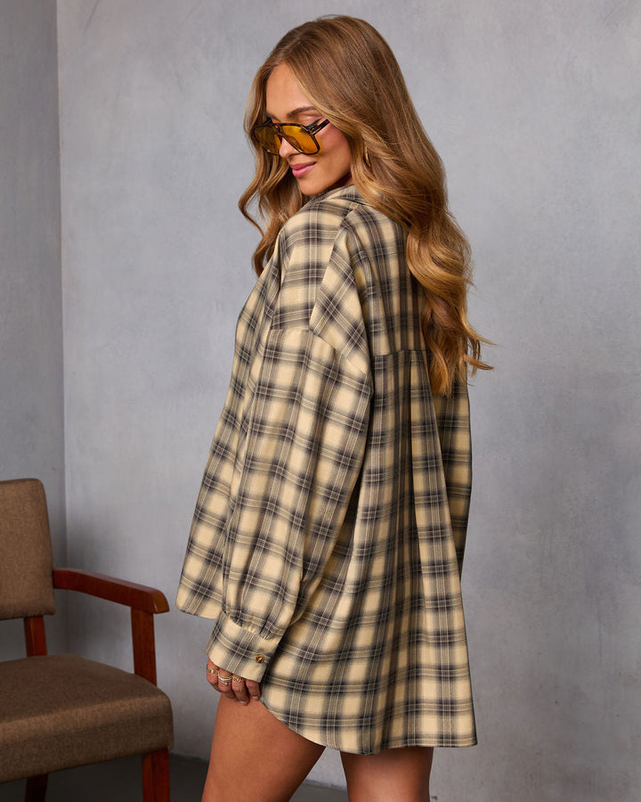 Bonfire Babes Oversized Plaid Button Down Top