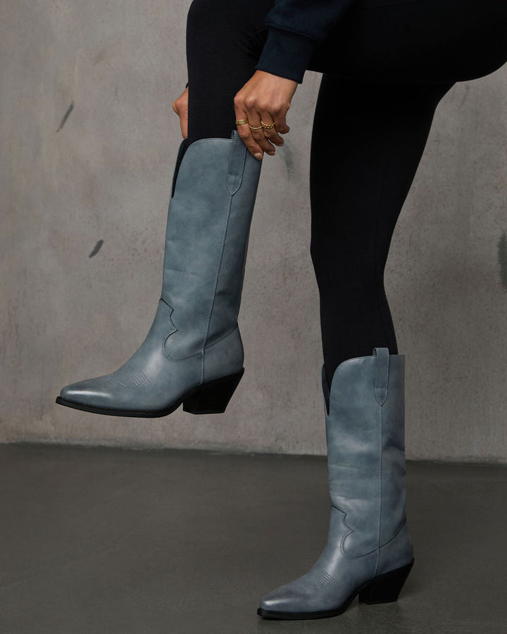 Saydie Faux Leather Western Boots Grey