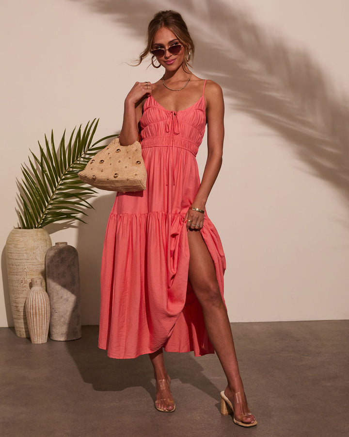 Riviera Romance Ruched Tiered Midi Dress