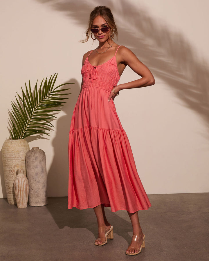 Riviera Romance Ruched Tiered Midi Dress