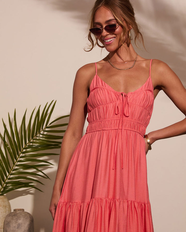Riviera Romance Ruched Tiered Midi Dress