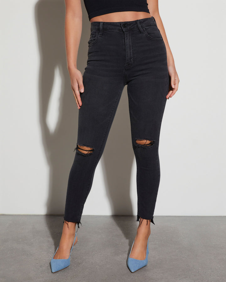 Volt Super Stretch High Rise Distressed Skinny Black