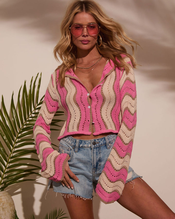 Luxe Leisure Striped Wavy Cardigan Pink Multi