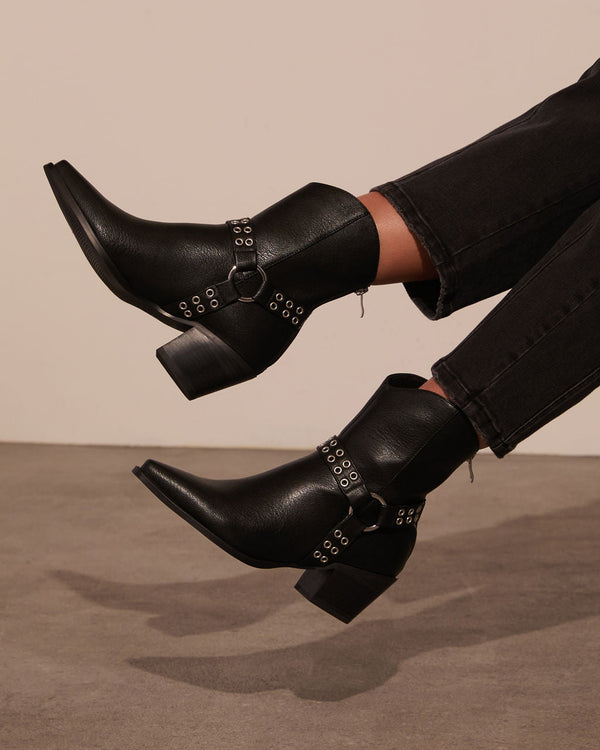 Wynnie Western Grommet Detail Booties Black