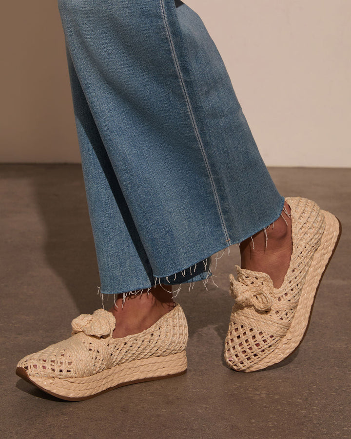 Lyla Straw Platform Bow Sneaker Ivory