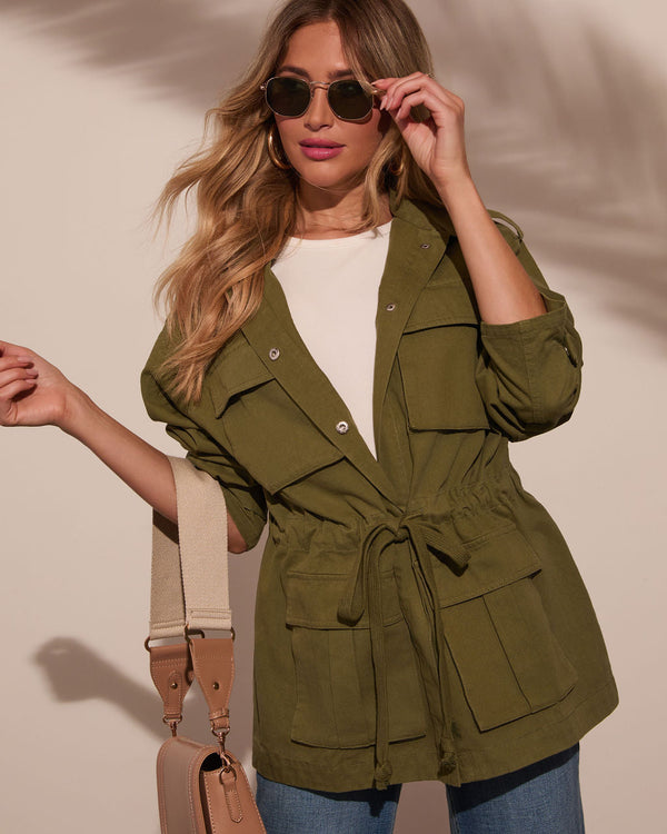Stay Ready Cinched Waist Utility Jacket Olive