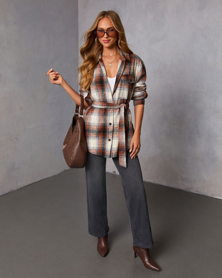 Marvis Plaid Waist Tie Shacket