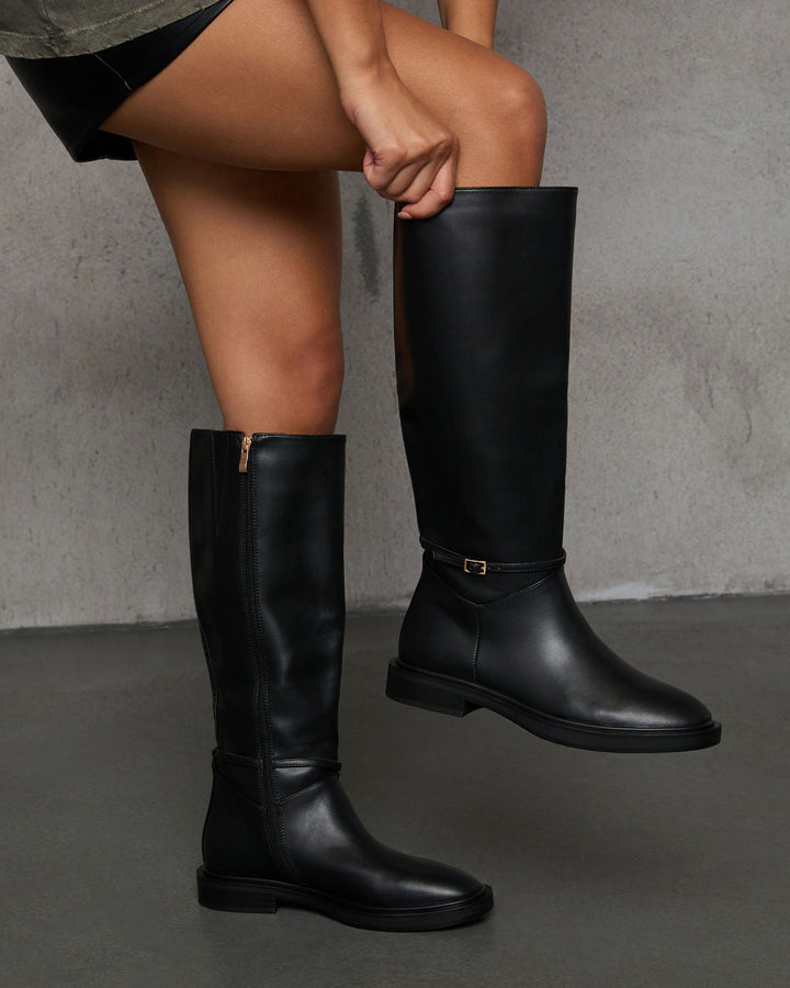 Henly Flat Knee High Boots Black