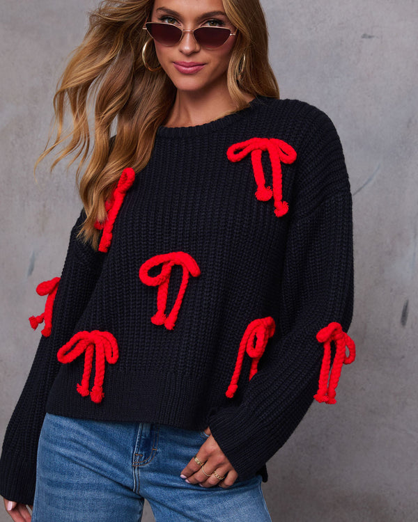 Sealed In Bow Detail Sweater Navy Red