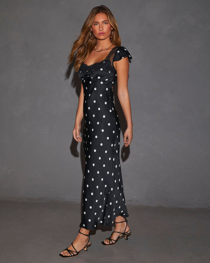 Bianca Flutter Sleeve Lace Trim Maxi Dress