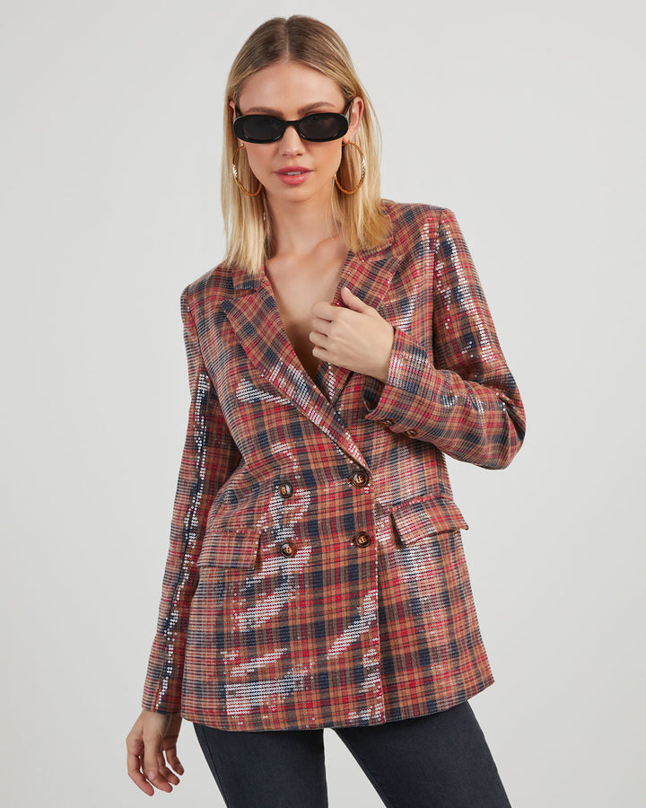 Noelia Plaid Blazer Red