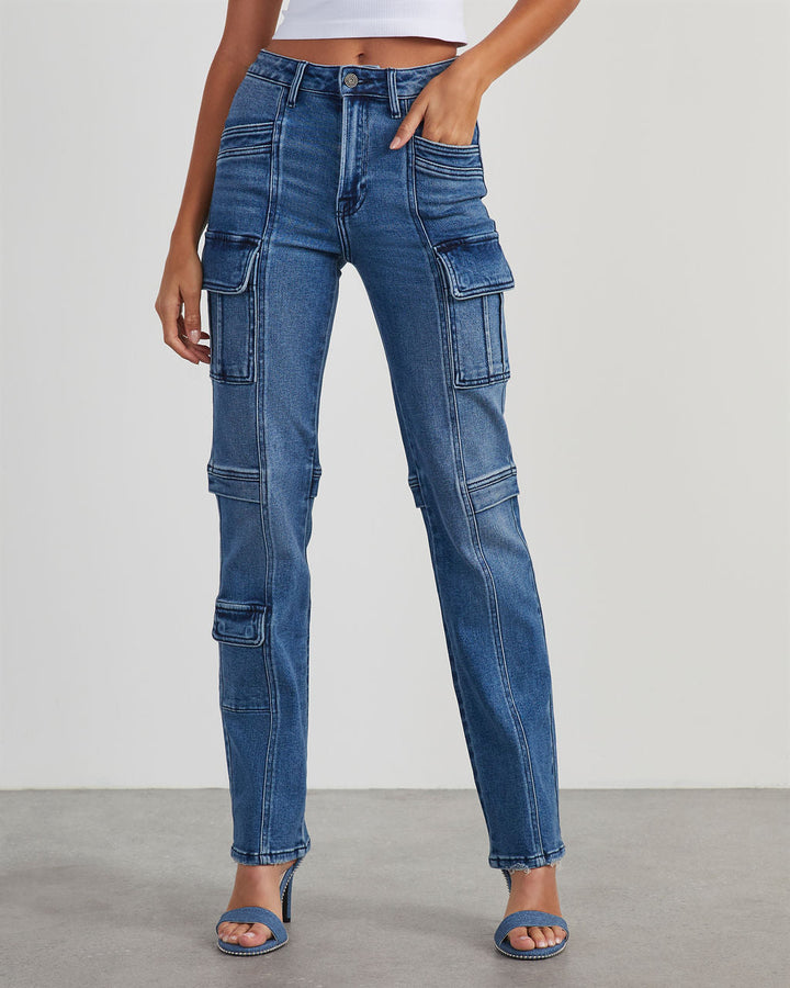 Zhaire Super Stretch High Rise Straight Jeans Medium Wash