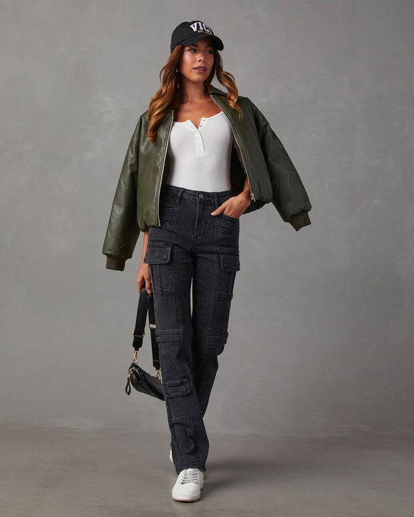 Zhaire Super Stretch High Rise Straight Jeans Charcoal