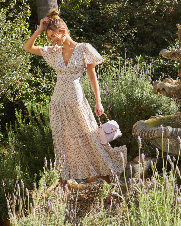 Ashlyn V-Neck Tiered Maxi Dress Lavender