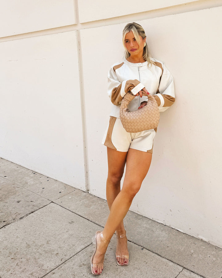 Ledger Mid Rise Faux Leather Shorts