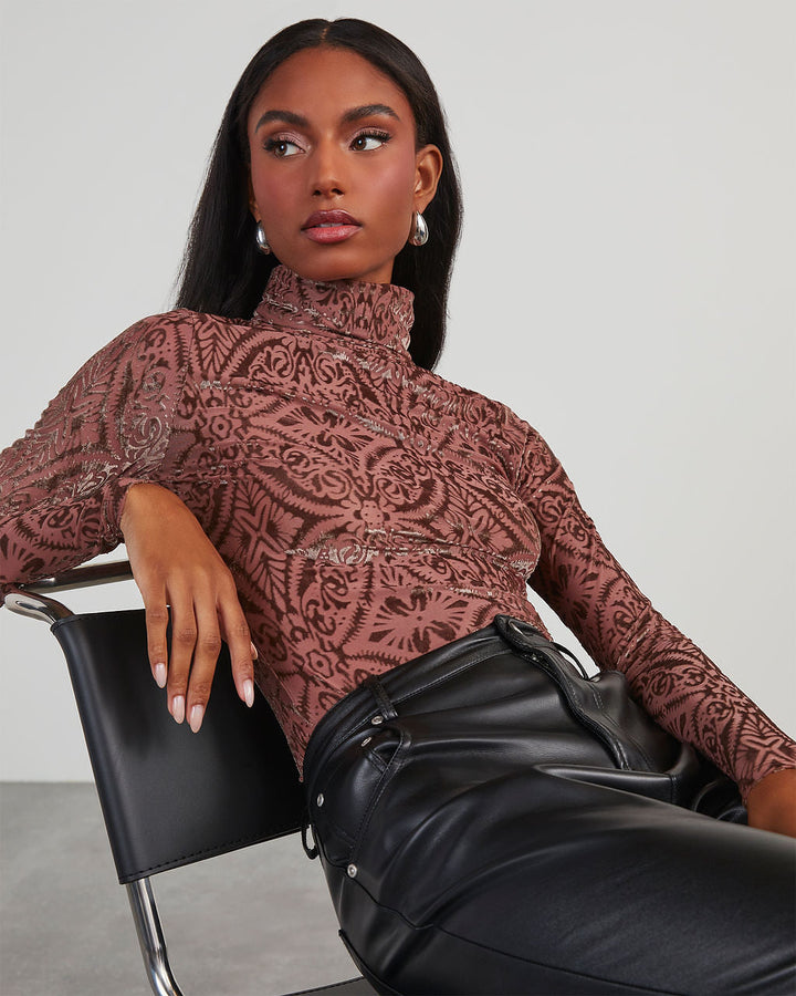Tessy Velvet Burnout Turtleneck Top