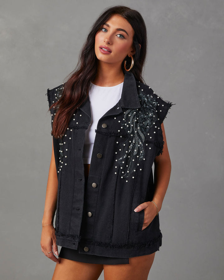 Kearney Oversized Statement Denim Vest Black