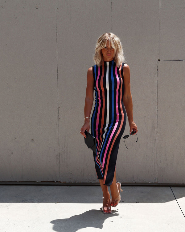 Elzada Striped Sweater Midi Dress Black Multi