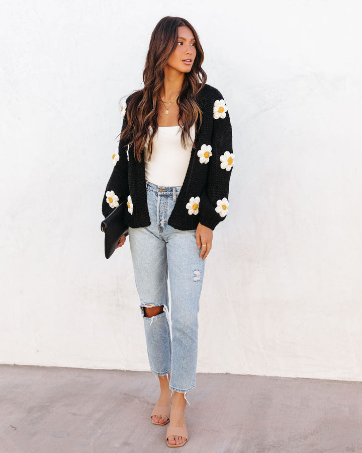 Fallen Daisy Oversized Knit Cardigan Black