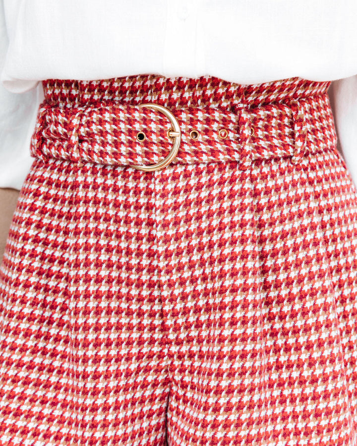 For The Record Houndstooth Belted Shorts