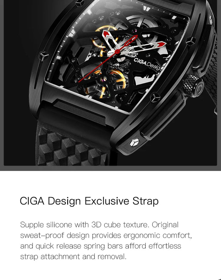 CIGA Design Z Series Men's Watch: Black DLC Skeleton with Casual Design