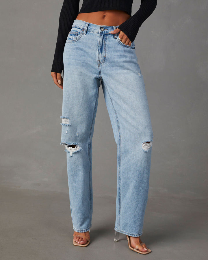 Sadine Distressed High Rise Straight Jeans