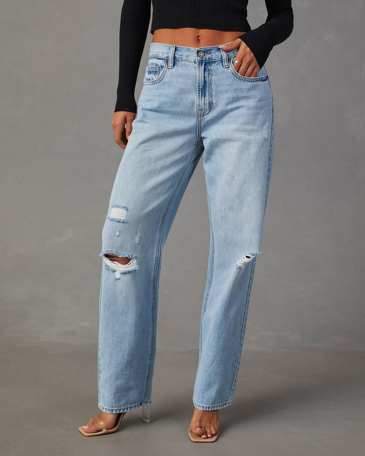 Sadine Distressed High Rise Straight Jeans