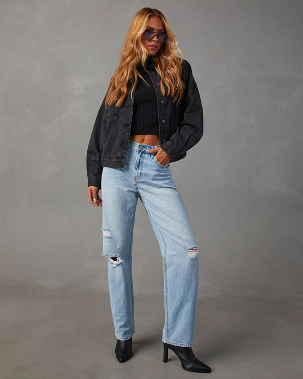 Sadine Distressed High Rise Straight Jeans Light Wash
