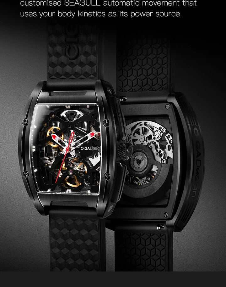 CIGA Design Z Series Men's Watch: Black DLC Skeleton with Casual Design