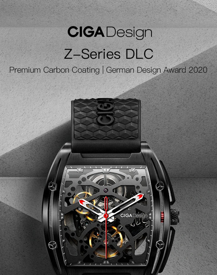CIGA Design Z Series Men's Watch: Black DLC Skeleton with Casual Design