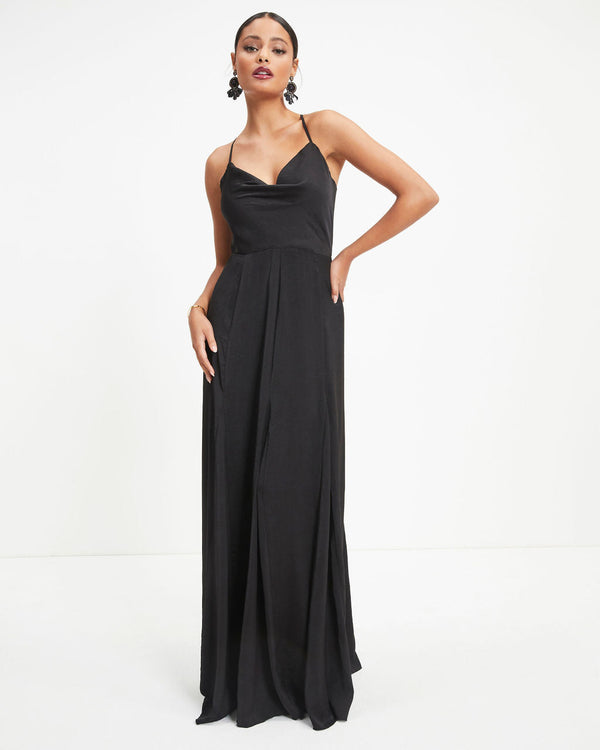 Hey Bella Satin Cowl Neck Maxi Dress Black