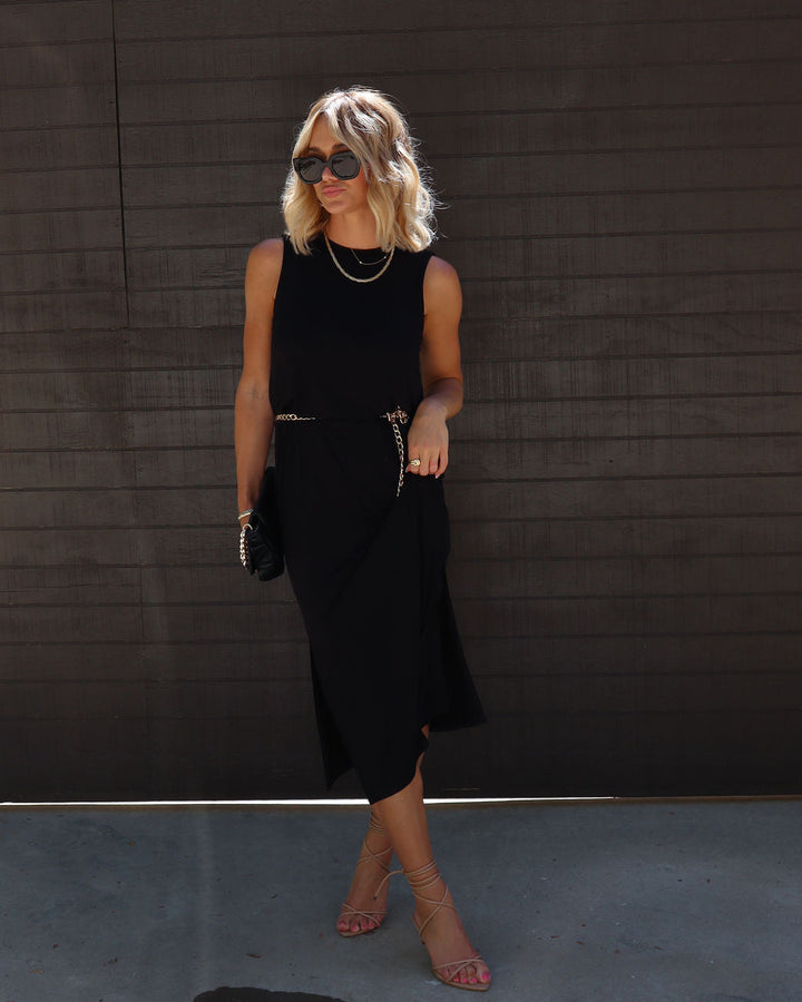 Dede Side Slit Midi Dress Black