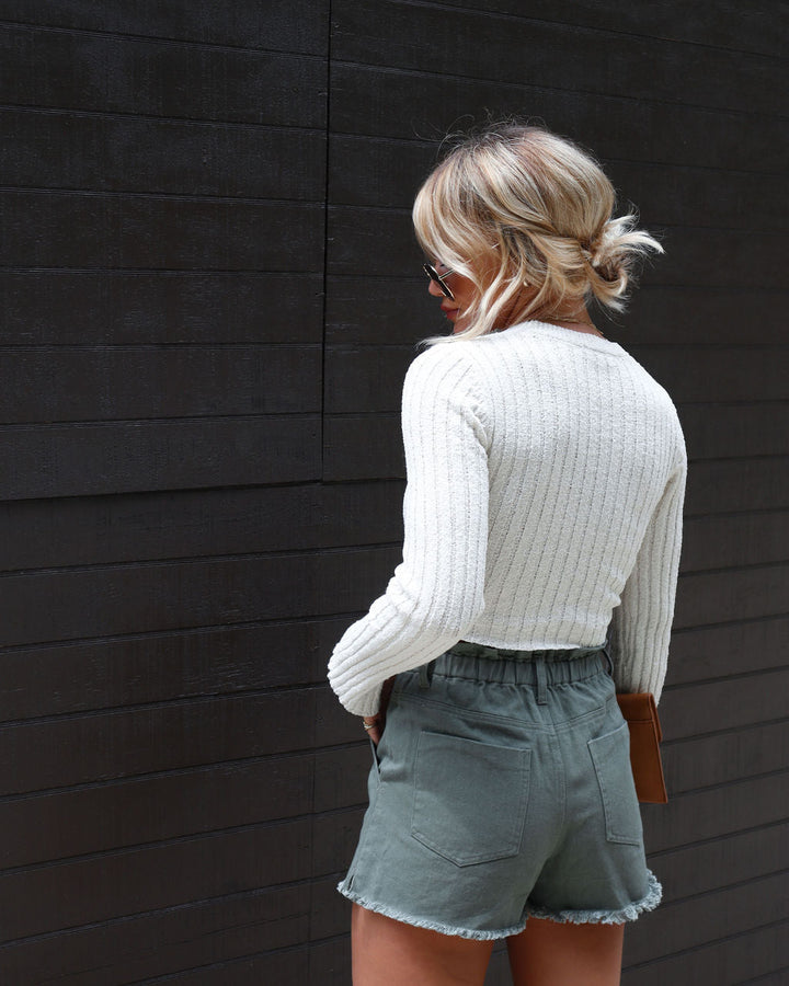 Viall Pocketed Paper Bag Denim Shorts