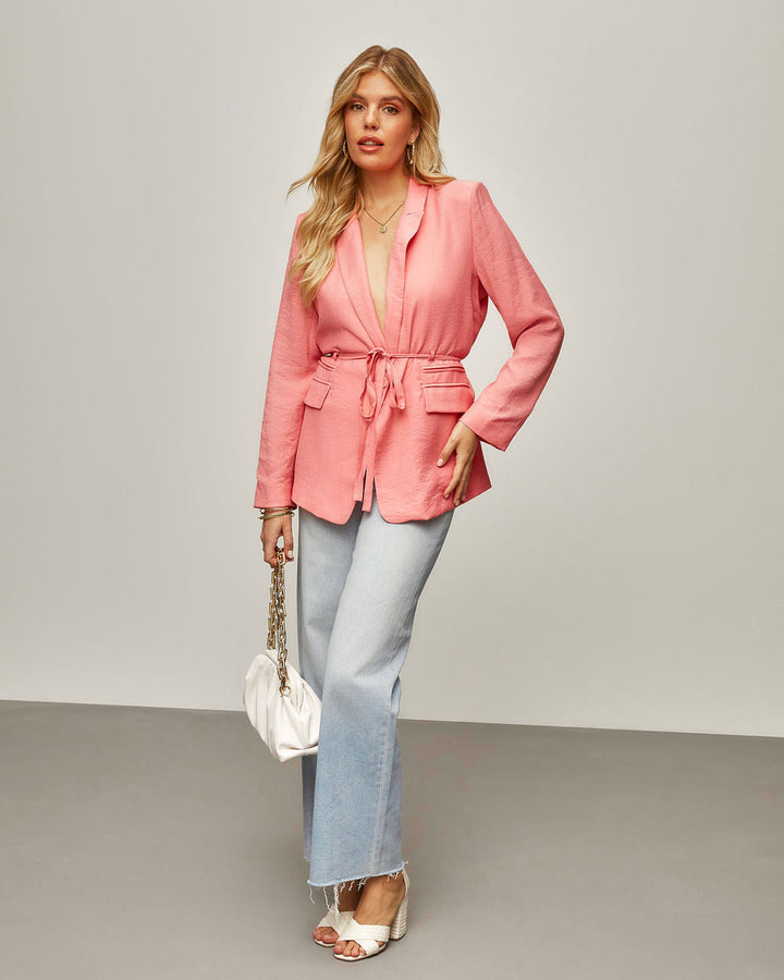 Jazmine Pocketed Waist Tie Blazer