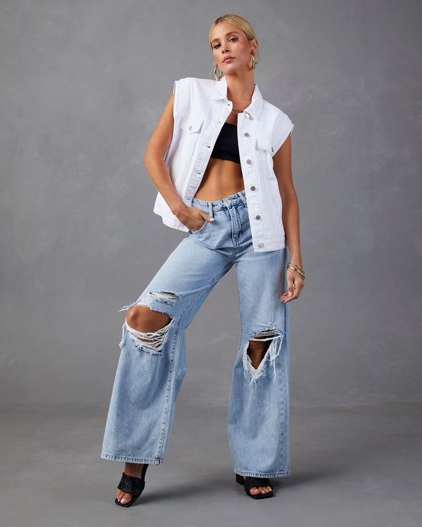 Serai Pocketed Denim Vest White