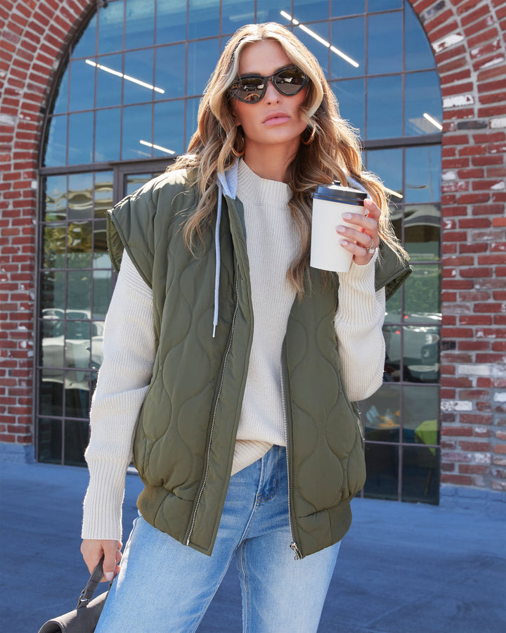 Fall And Forever Hooded Puffer Vest Olive