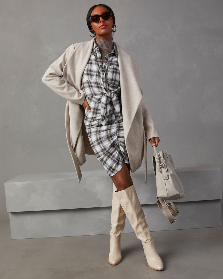 Archie Cotton Ruched Plaid Shirt Dress Plaid