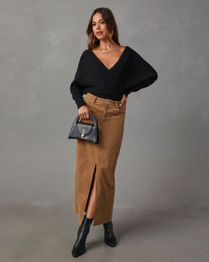 Let It Glow Drape Sweater Bodysuit Black