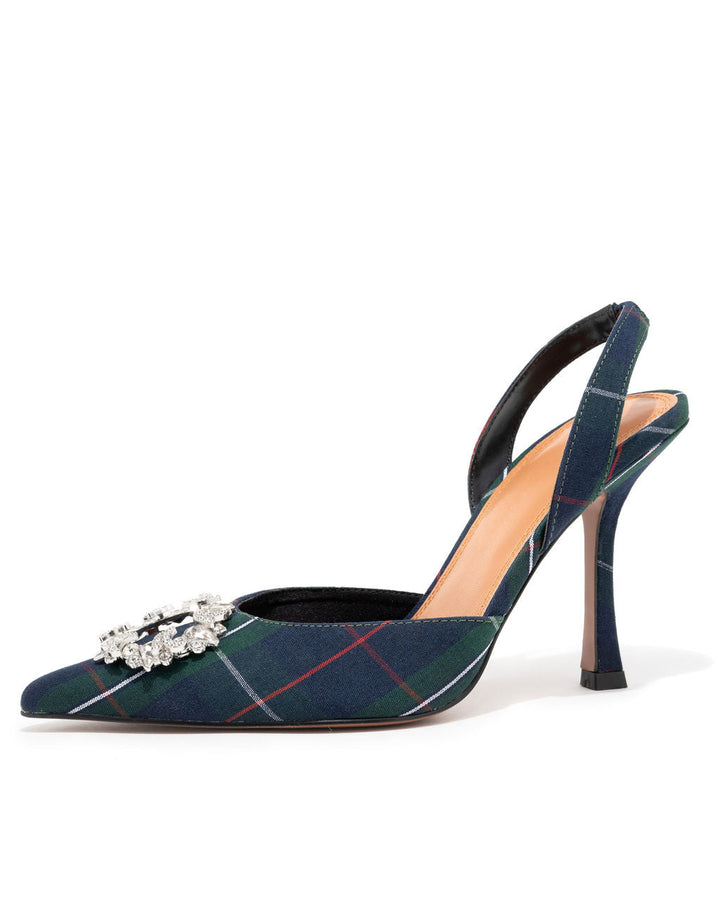 Noella Plaid Embellished Slingback Heel
