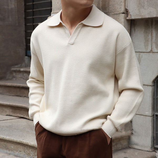 Vannes V-Neck Polo Sweater Ecru Beige