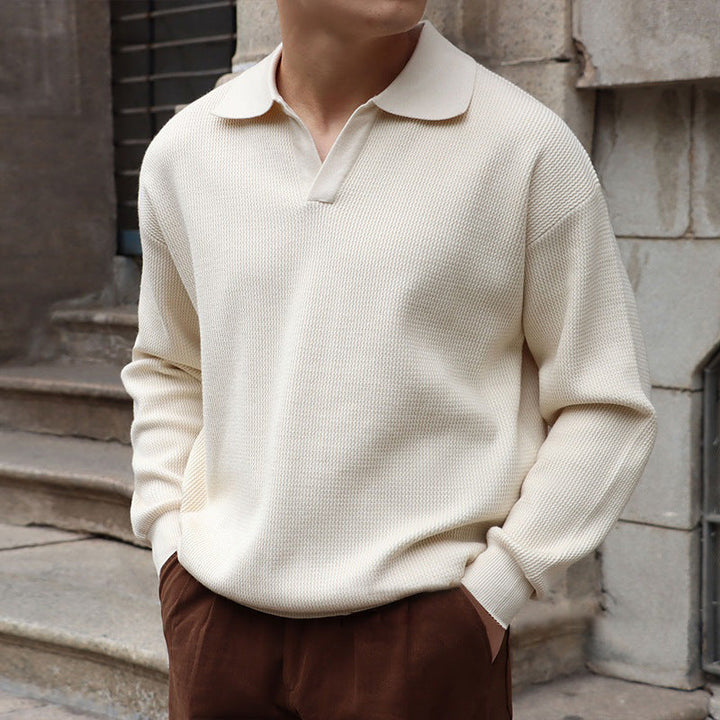 Vannes V-Neck Polo Sweater Ecru Beige