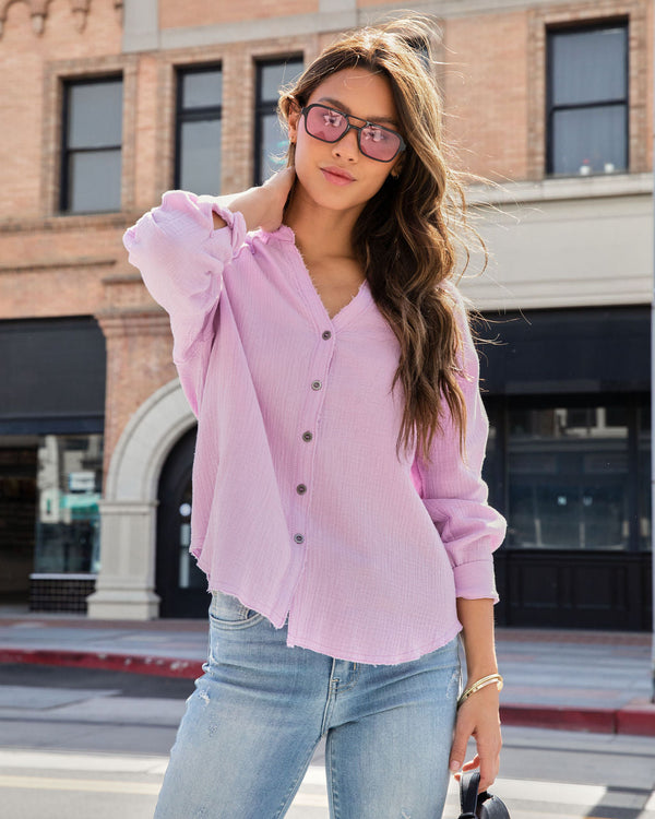 Pismo Ventures Textured Button Down Top Lavender