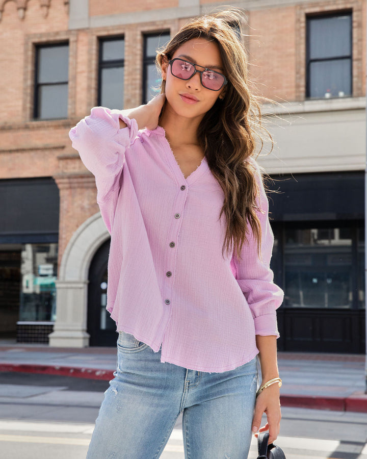 Pismo Ventures Textured Button Down Top Lavender