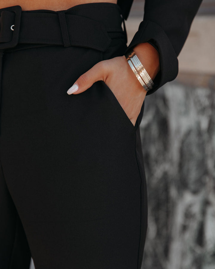 Runway Pocketed Belted Flare Trousers