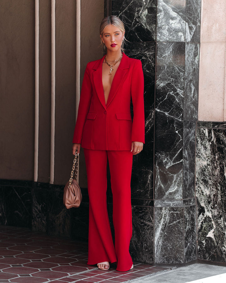 Runway Pocketed Belted Flare Trousers Red