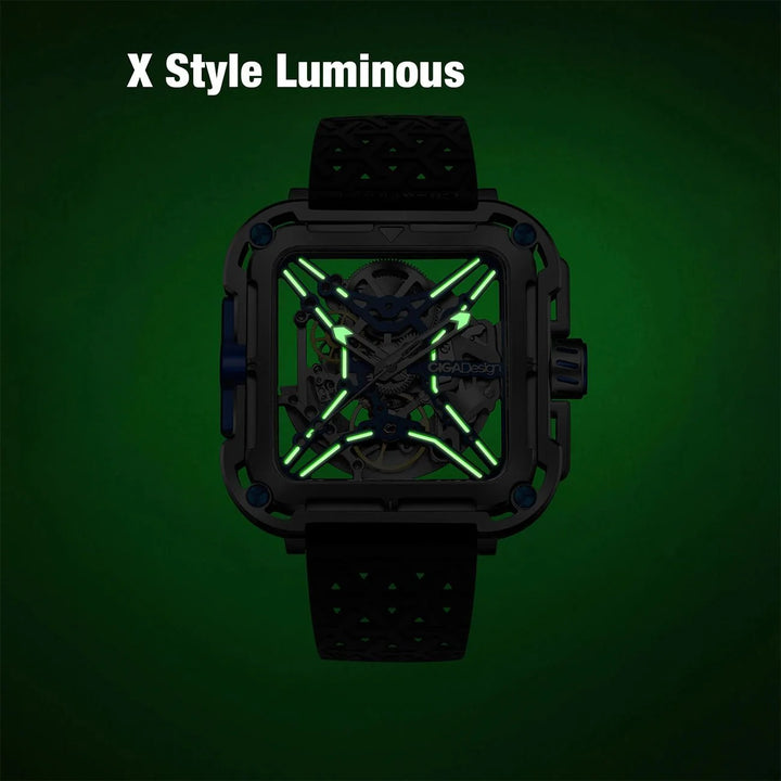 CIGA Design X Series Men's Watch: Titanium Gold Skeleton with Two Straps