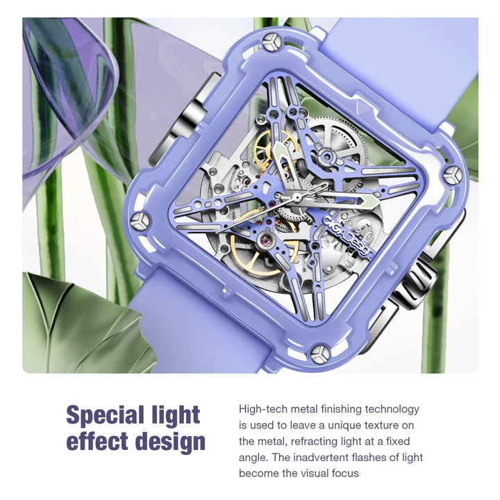 CIGA Design X Series Women's Watch: Purple Ceramic Skeleton with Silicone Strap