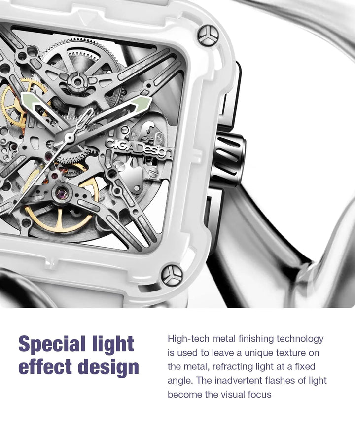 CIGA Design X Series Couple Watch: White Ceramic Skeleton with Luminous Design