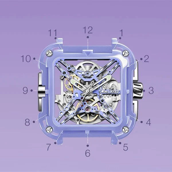 CIGA Design X Series Women's Watch: Purple Ceramic Skeleton with Silicone Strap