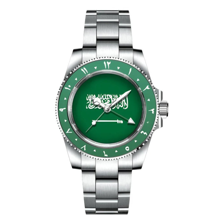 Automatic Mechanical Movement Flag of Saudi Arabia Dial NH34 GMT Watch 40mm Green Bezel Men's Watch Sapphire Crystal Waterproof Saudi Arabia